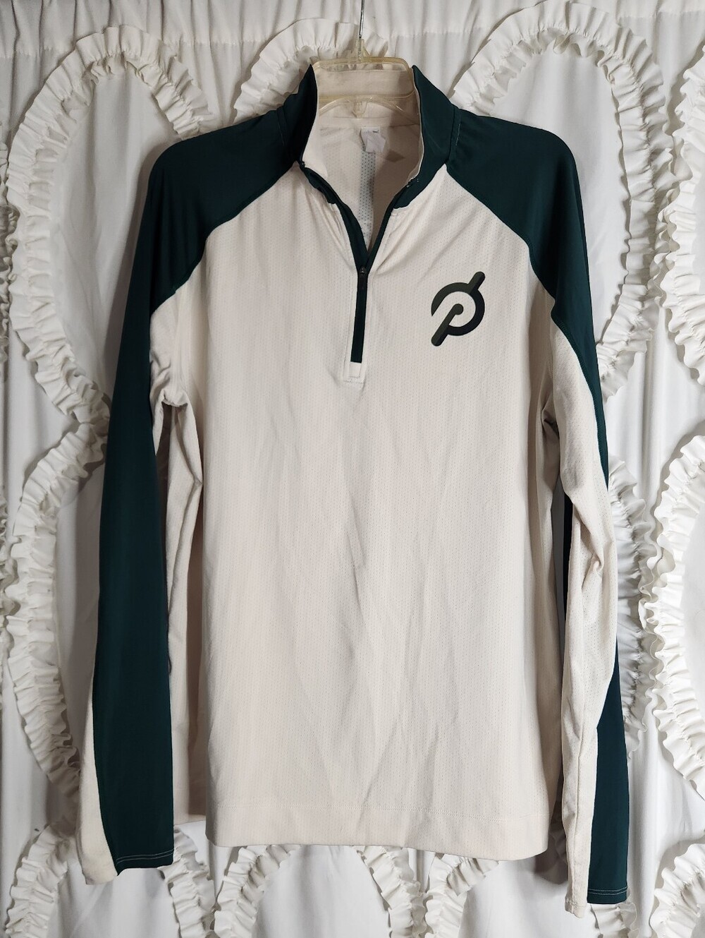 Rhone Peloton Courtside 1/4 Zip Green Cream Sz Medium